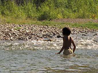 Zia crossing the creek